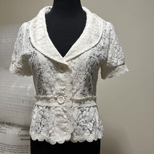 Betty B. Women's White Lace Crop Blazer Bolero VTG Sheer M